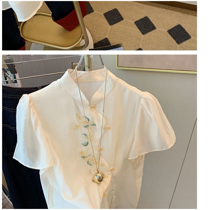 Áo Sơ Mi chiffon Tay Ngắn Thêu Họa Tiết Phong Cách Trung Hoa Cổ Điển Thời Trang Mùa Hè Hàng Mới Dành Cho Bạn Nữ