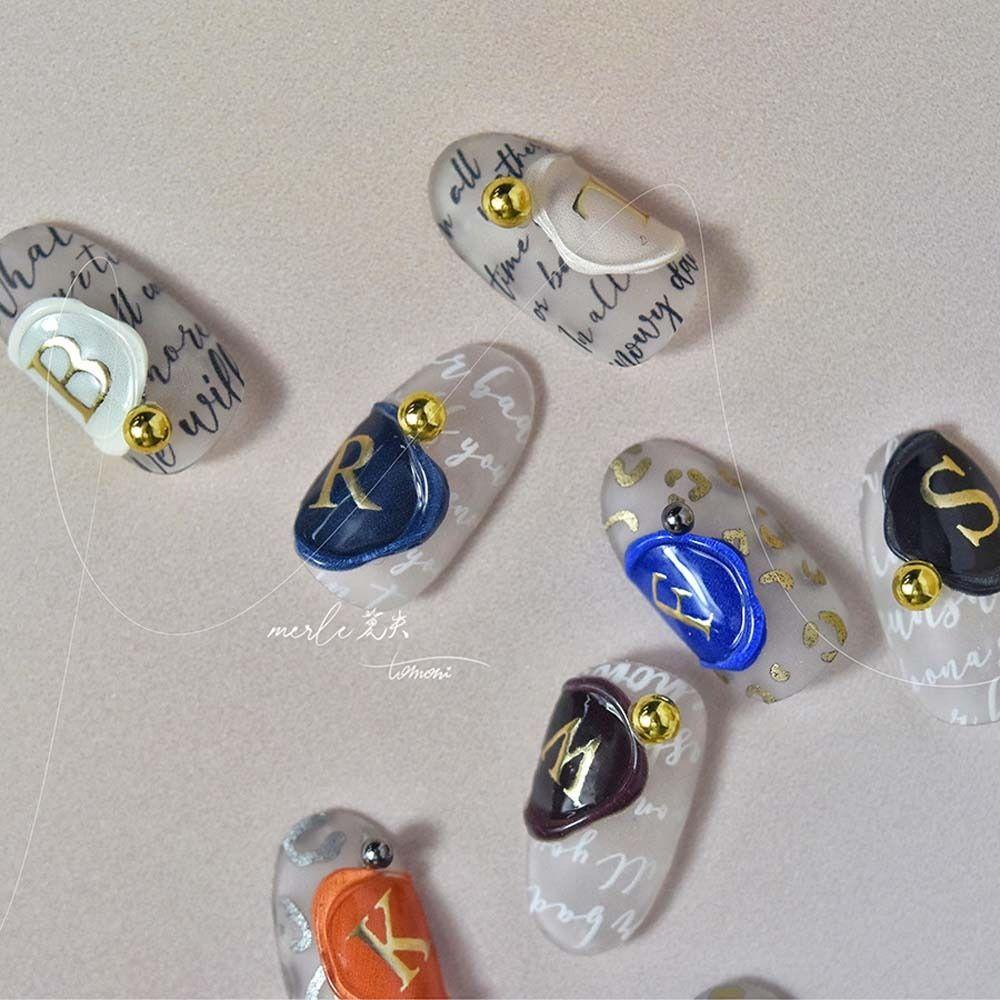 Miếng Dán Trang Trí Móng Tay In Chữ Tiếng Anh Màu Bạc / Đồng