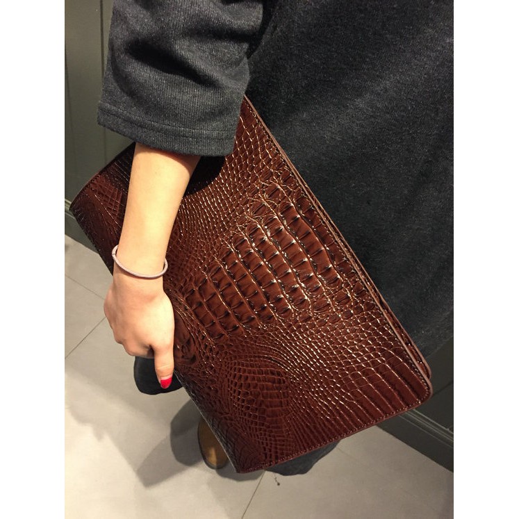 Túi Clutch cầm tay nam da nhám vân cá sấu hàng cao cấp