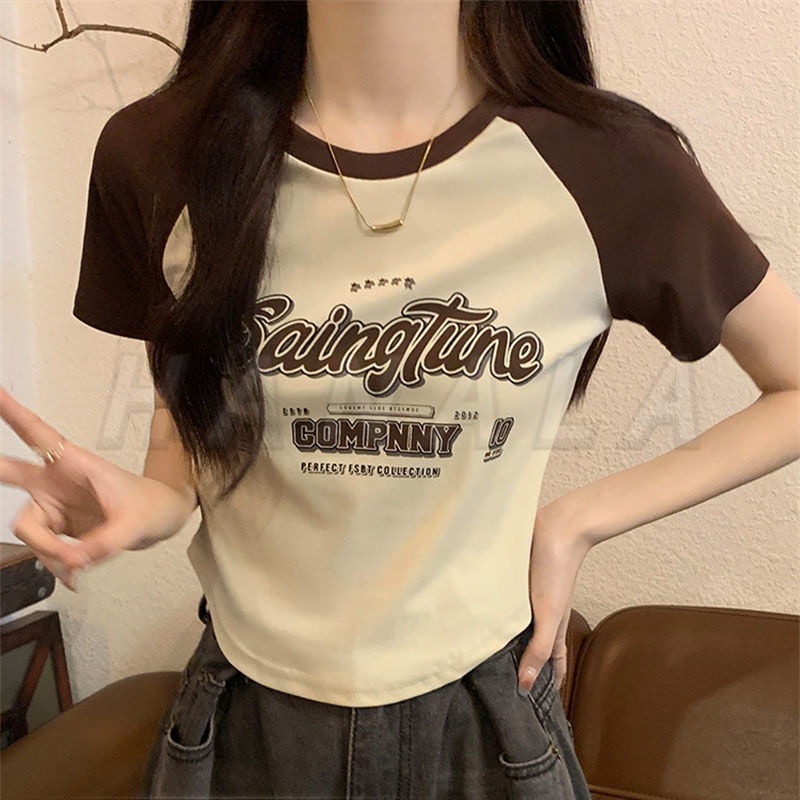 Áo Baby tee y2k  Áo sơ mi croptop Áo Thun Tay Ngắn In Họa Tiết Thời Trang Mùa Hè Cho Nữ