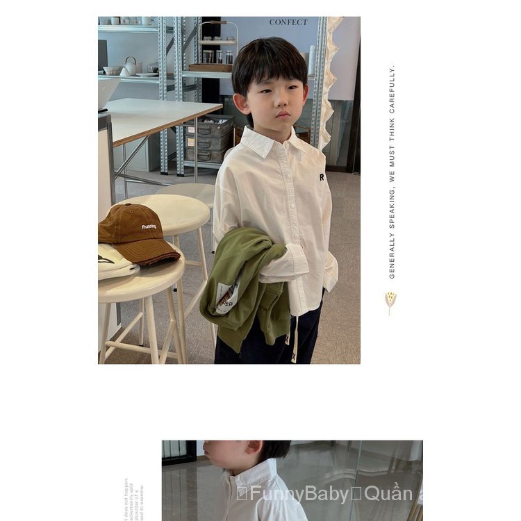 Áo Sơ Mi Tay Dài Thêu Chữ Thời Trang Hàn Quốc Dành Cho Bé Trai