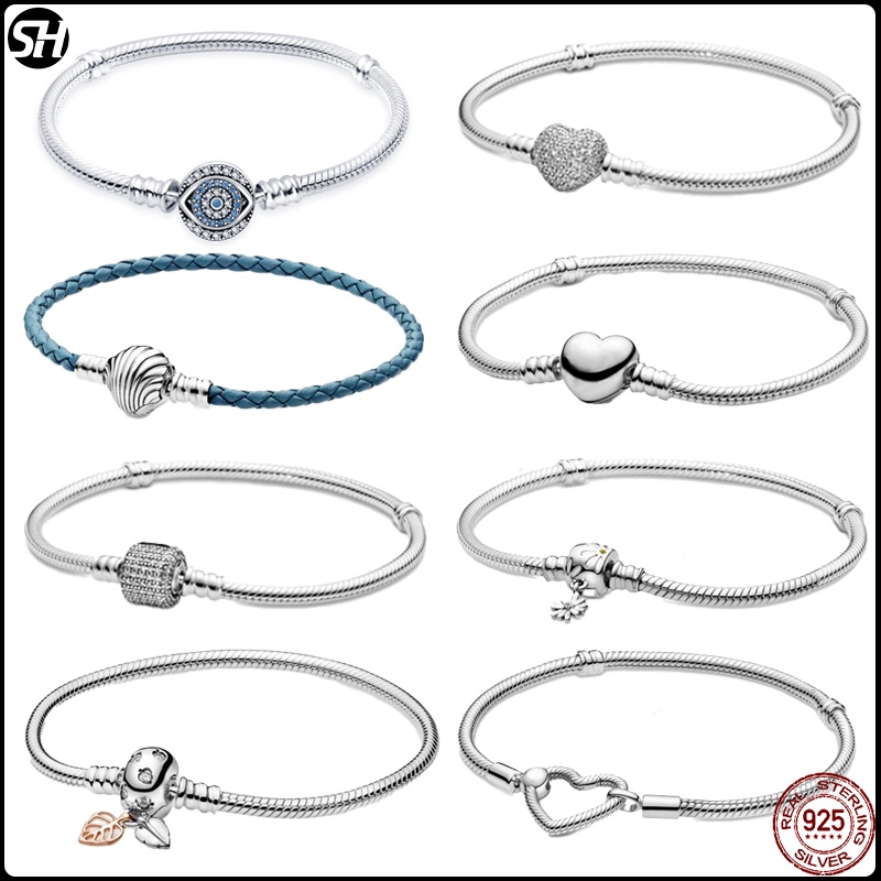 Mới Pandora Quyến Rũ Hạt Femme Vòng Tay Bạc 925 Pandora Trái Tim Rắn Dây Chuyền Vòng Tay Nữ DIY Tran