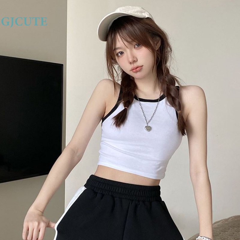 Gjcute Áo Thun Sát Nách Cổ Tròn Màu Sắc Tương Phản Thời Trang Mùa Hè Cho Nữ Wd