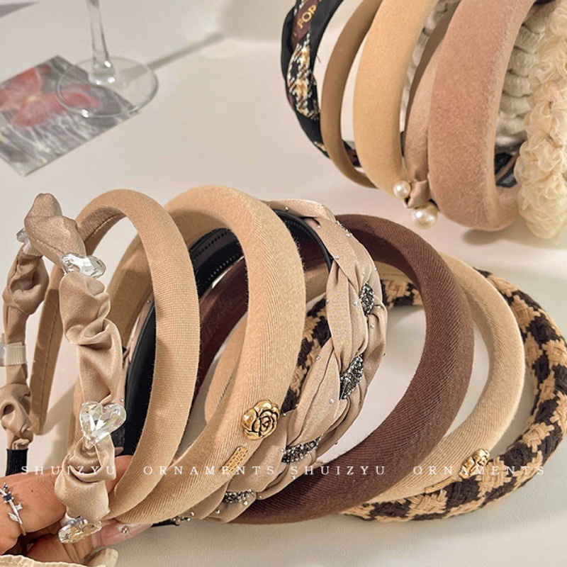 Băng Đô Cài Tóc Bản Rộng Màu Nâu Cà Phê Thời Trang Thu Đông Hàn Quốc