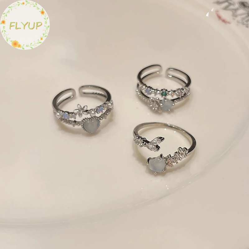 Flyup Nhẫn Hở Hình Trái Tim Đính Đá zircon Màu Xanh navy Có Thể Điều Chỉnh Cho Nữ vn