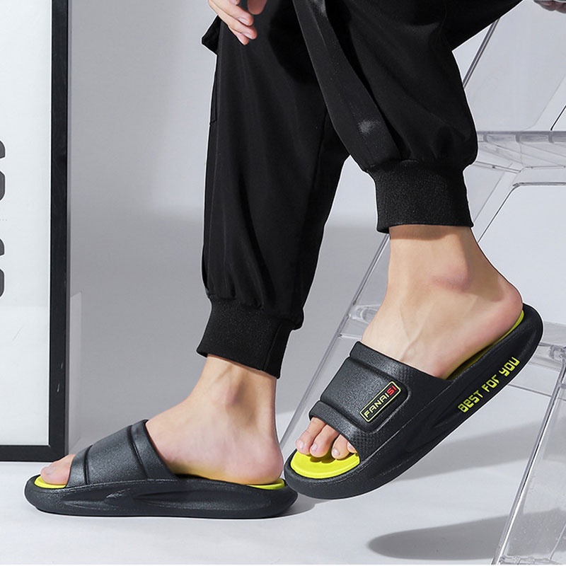 SHANMUSENLIN☘Dép đi trong nhà  đế dày chống trượt bền bỉ phong cách Hàn Quốc cho namGiày nam Thể thao Thư giãn Thời trang