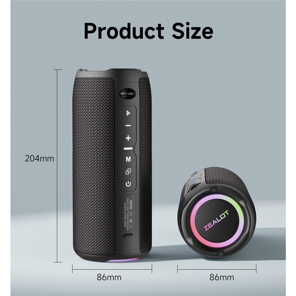 Zanzealot Loa bluetooth 5.2 / 3600mah Không Dây Hỗ Trợ Thẻ tf / Điều Khiển Đèn led s49 pro