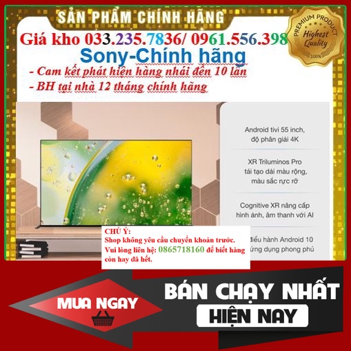 * Smart Tivi OLED Sony 55 Inch 4K XR-55A90J &lt; Chính hãng BH:24 tháng tại nhà toàn quốc &gt; - Mới 100%