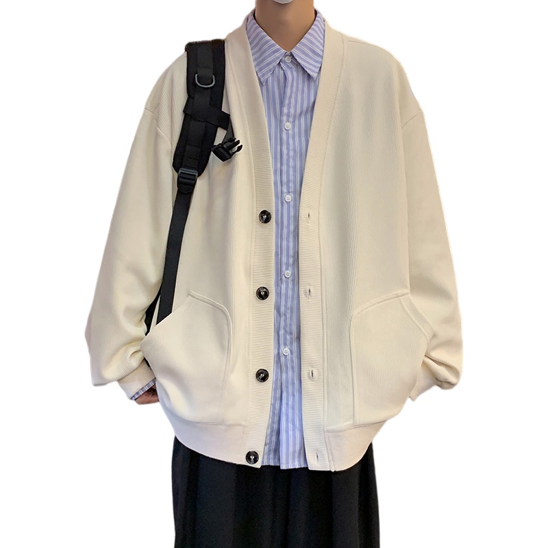 Áo Khoác cardigan Dệt Kim Cổ Chữ v Màu Trơn Thời Trang Mùa Thu Cho Nam