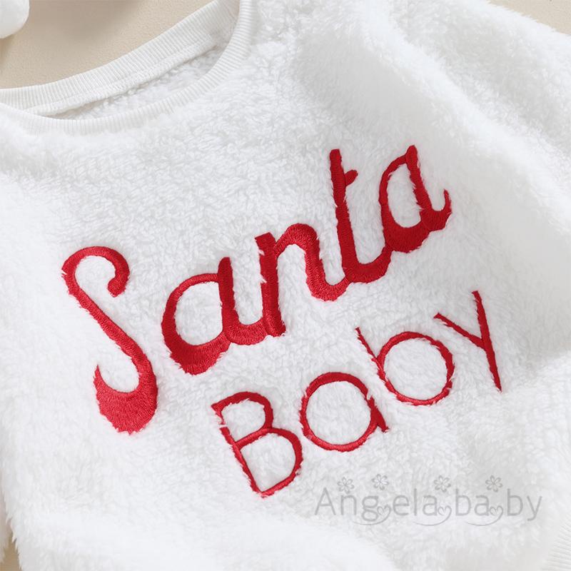 Hian-baby Bộ 2 Món Áo Liền Quần Tay Dài Cổ Tròn Thêu Chữ Và Nón Bằng Vải Bông Giáng Sinh Cho Bé