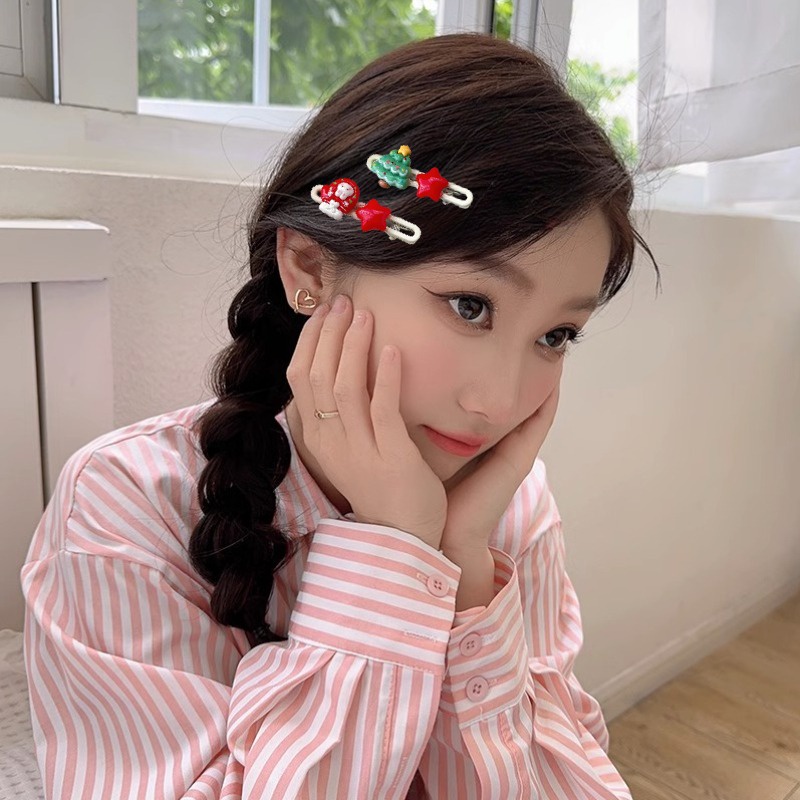 Kẹp Tóc Nhiều Kiểu Dáng Đơn Giản Màu Kem Giáng Sinh y2k Hình Ông Già Noel Hoạt Hình Cho Bé Gái