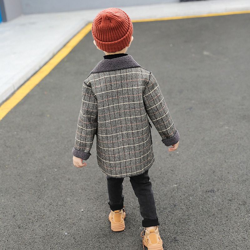 Áo Khoác Blazer Len Lông Cừu Họa Tiết Kẻ Sọc Thời Trang Cho Bé Trai