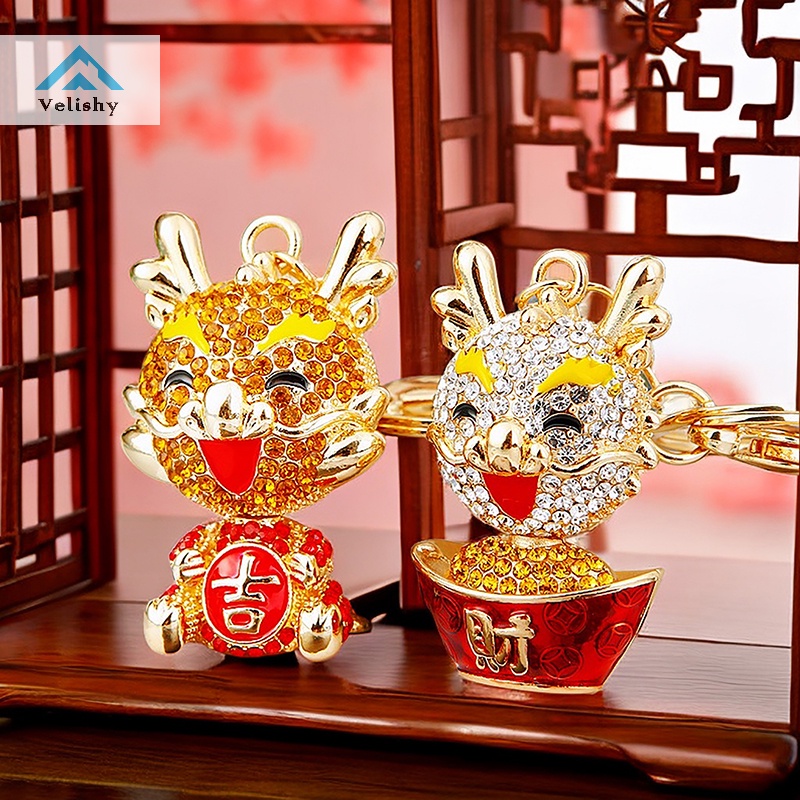 Velishy Móc Khóa Hình Rồng Đính Đá Phong Cách Trung Hoa
