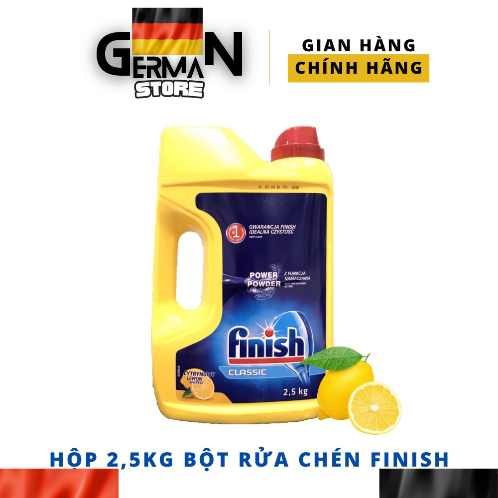Hộp bột rửa chén Finish Classic 2,5Kg (Hương chanh – 250 lần dùng) Dành cho máy rửa chén bát gia đình Châu Âu - Bosch...