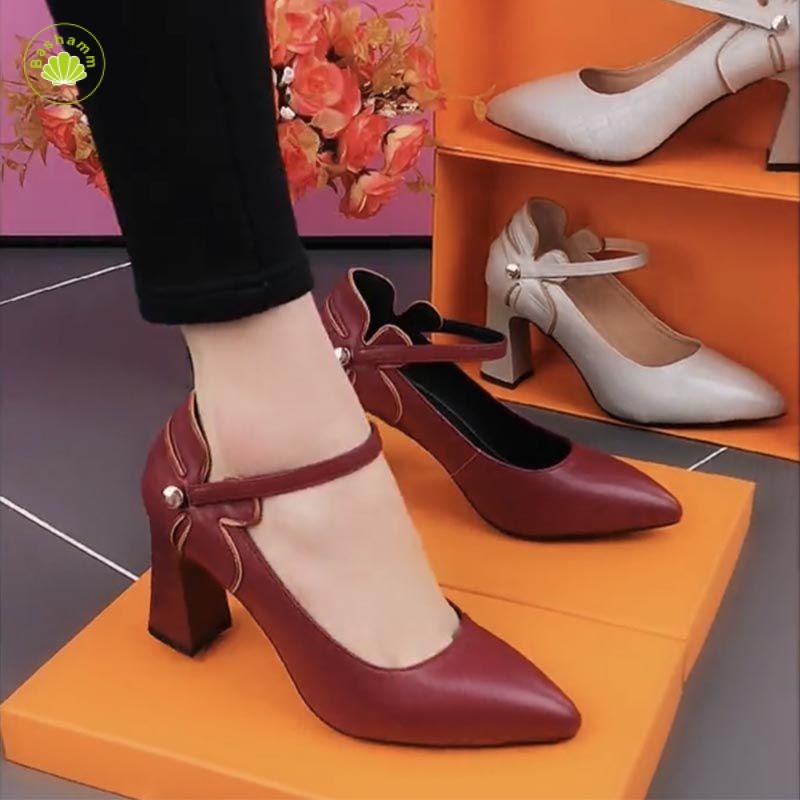 Bashamm Sandal Cao Gót Bằng Da Thật Thời Trang Mùa Hè 2023 Dành Cho Nữ