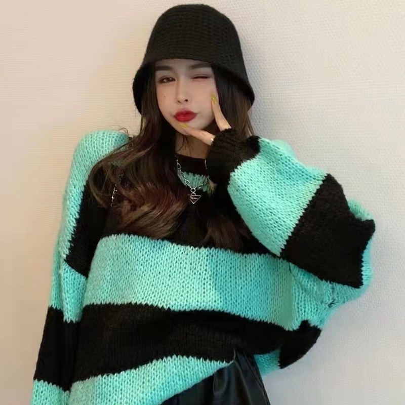 Yaoli Áo sweater Chui Đầu Kẻ Sọc Cầu Vồng Phong Cách Hàn Quốc Cho Nữ