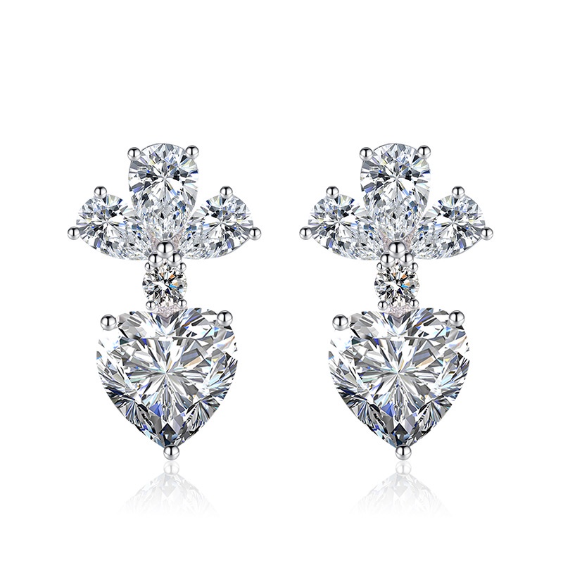 Bông Tai Mạ Bạc 925 Hình Trái Tim Đính Đá zircon Nhiều Màu Sắc Thời Trang
