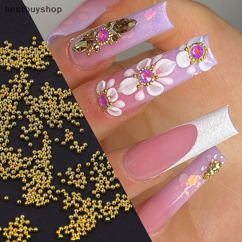 1 Túi Hạt Cườm Kim Loại mini 3d Màu Vàng / Bạc Trang Trí Móng Tay Mới