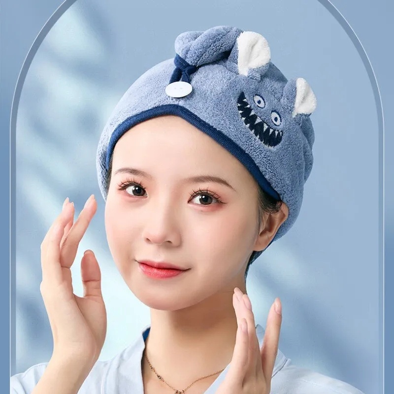 Khăn Quấn Tóc Cotton Nhanh Khô Thêu Hình Thú Kinh Dị Độc Đáo 25x60cm YK