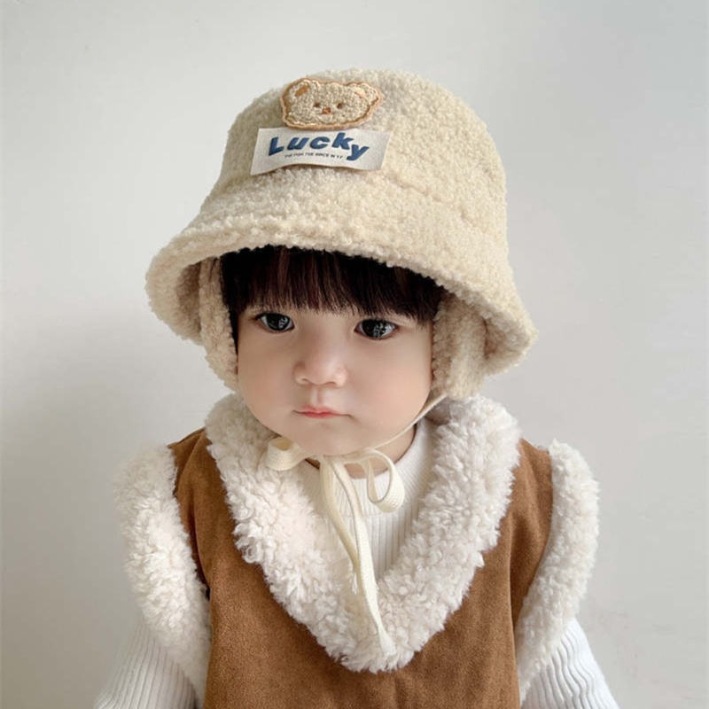 Mũ Len Lông Cừu Họa Tiết Hoạt Hình Thời Trang Thu Đông Cho Bé
