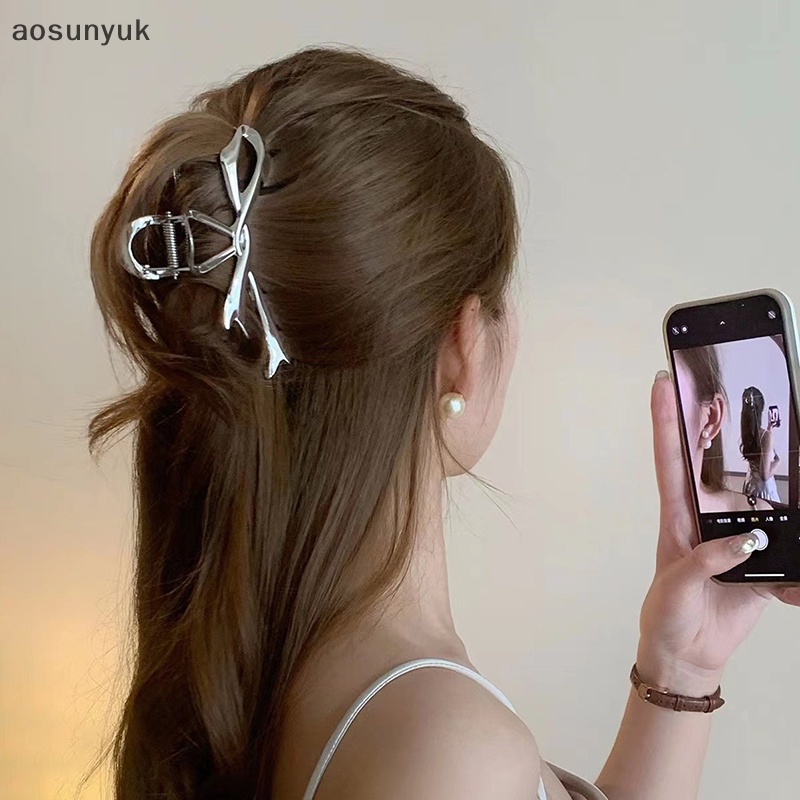 Aosunyuk 2023 Kẹp Tóc Bằng Kim Loại Hình Nơ / Cá Mập Bằng Bạc Phong Cách Móng Vuốt Nâng Cao