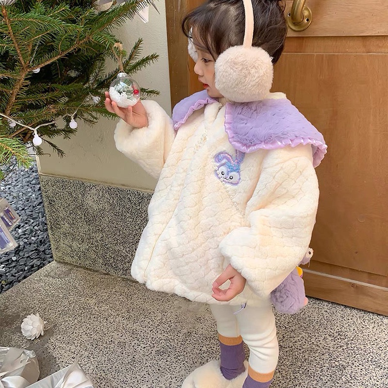 Momo Áo Khoác Len Lông Cừu Dày Dặn Thời Trang Thu Đông Phong Cách Hàn Quốc Cho Bé Gái