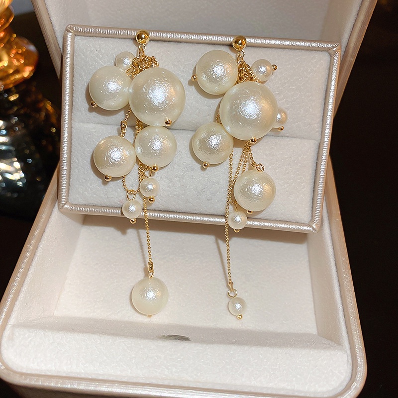 Khuyên Tai Dáng Dài Đính Ngọc Trai Lãng Mạn Phong Cách Pháp Thiết Kế Mới