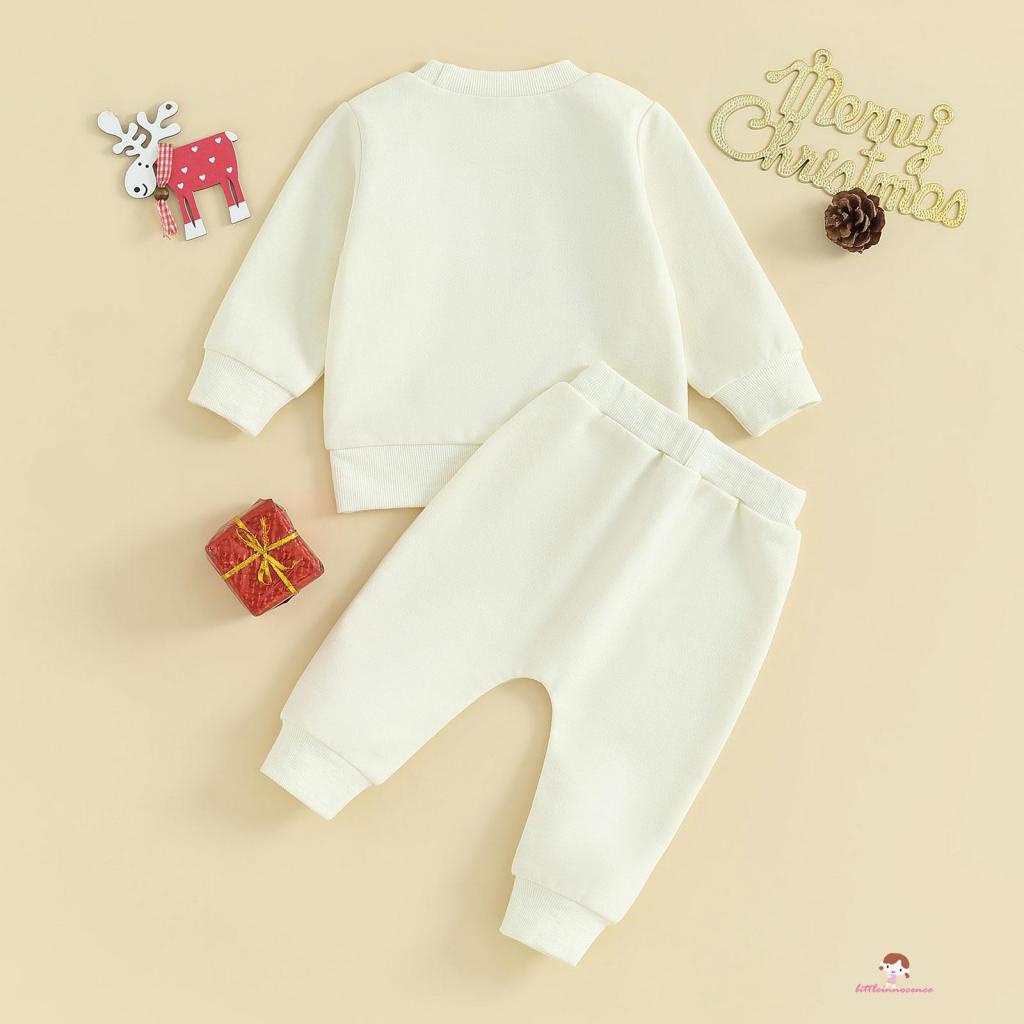 Set 2 Món Áo Thun Tay Dài Cổ Thuyền In Hình Tuần Lộc Hoạt Hình Kèm Quần Dài Thời Trang Cho Bé