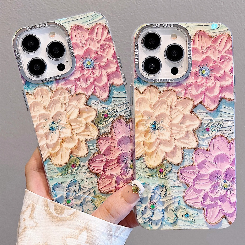 Ốp Điện Thoại Mềm Chống Sốc Họa Tiết Hoa Đính Kim Cương Lấp Lánh Cho iphone 15 pro max 13 14 15 12 11