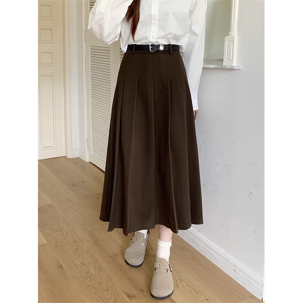Chân Váy Len Chữ a Lưng Cao Xếp Ly Phong Cách Hàn Quốc Thời Trang Mùa Thu Cho Nữ