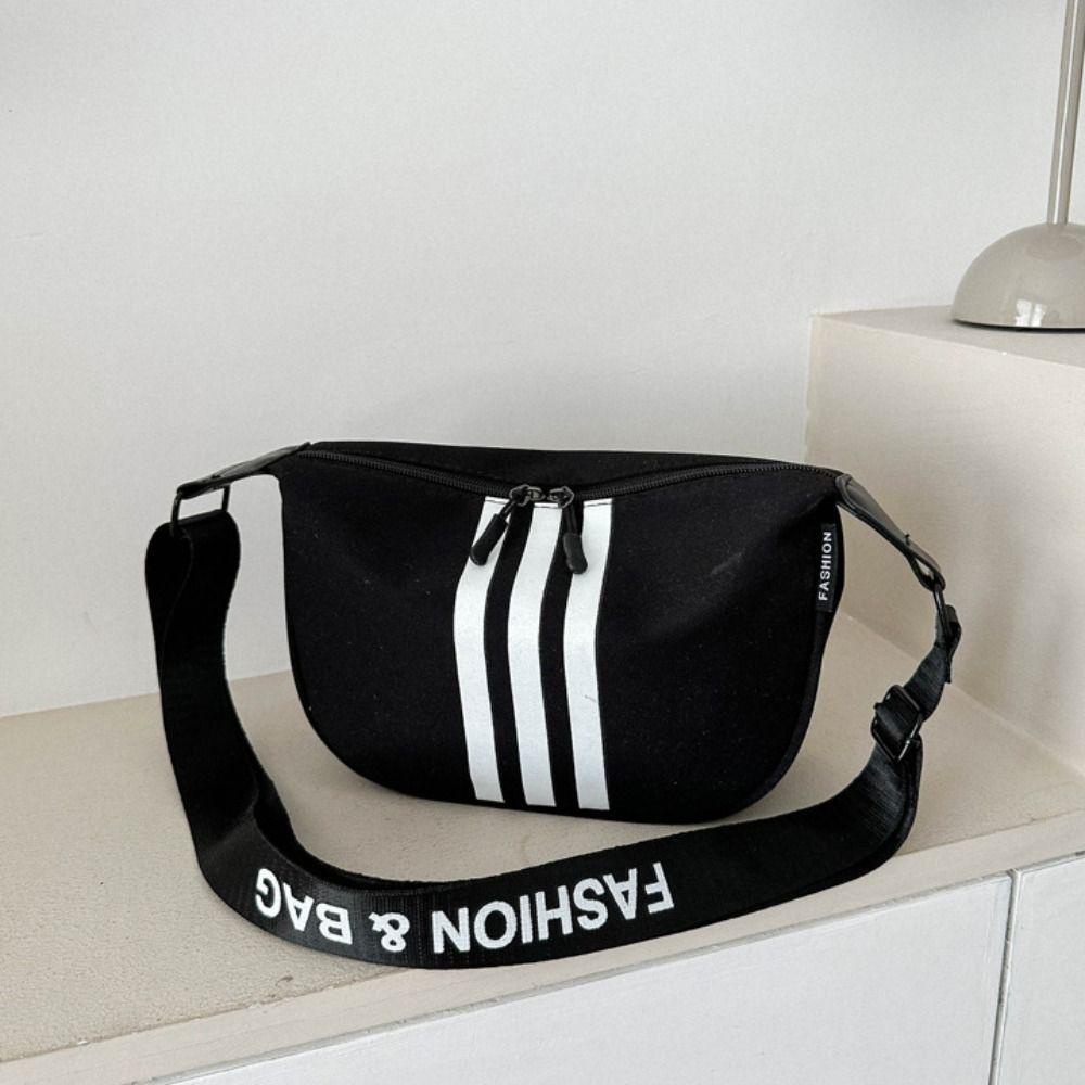 Shanhai Túi Thể Thao Đeo Chéo Hình Bán Nguyệt Kẻ Sọc Có Khóa Kéo Phong Cách Hàn Quốc Cho Nữ