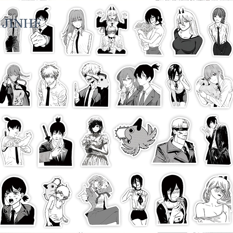 Set 50 Sticker Dán laptop Chống Thấm Nước Hình anime Màu Trắng Đen