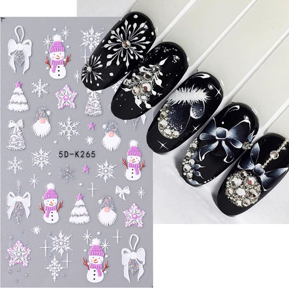 Miếng Dán Trang Trí Móng Tay 5d Màu Vàng Kim Lấp Lánh Hình Cây Thông Giáng Sinh / Hoa Tuyết / Gấu Nổi Bật