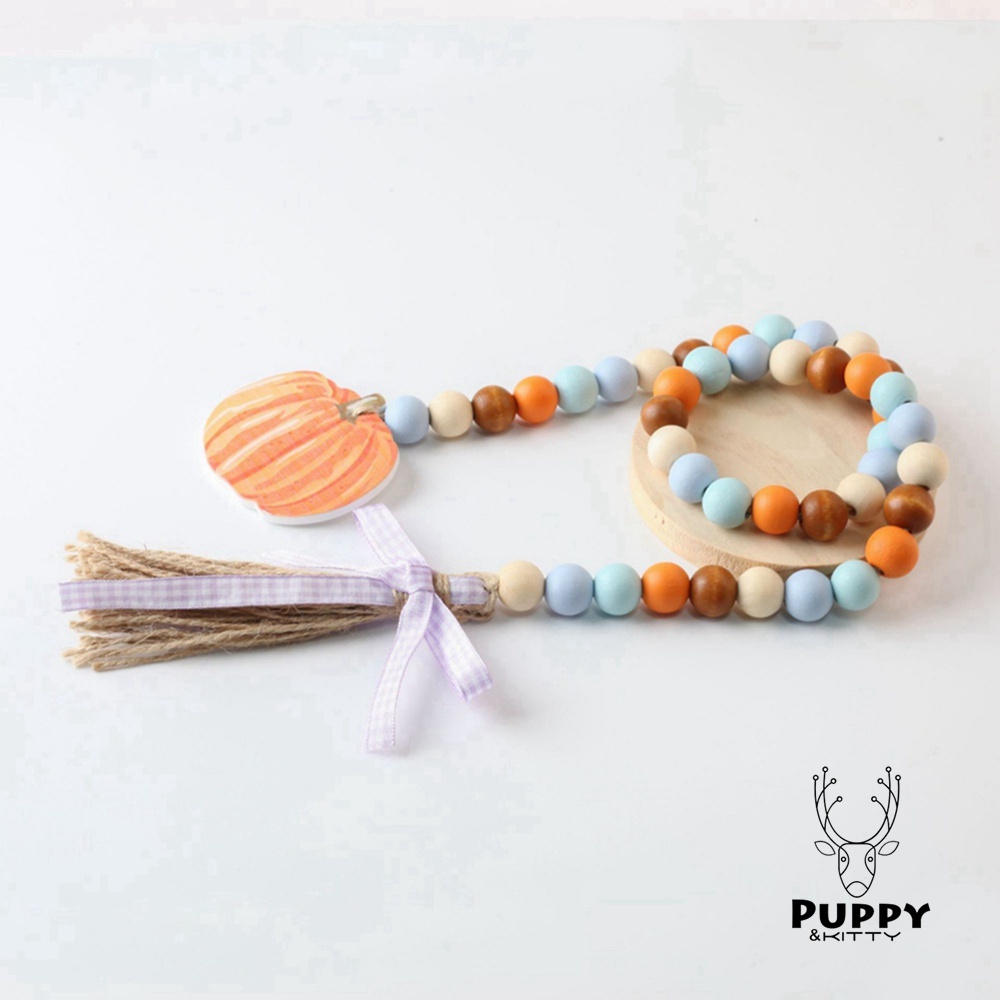 Rơi Vòng Hoa Chuỗi Hạt Gỗ Phối Tua Rua Treo Tường Trang Trí