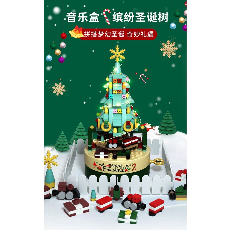 Hộp Nhạc Hình Cây Thông Giáng Sinh lego Nhiều Màu Sắc Có Thể Xoay Được