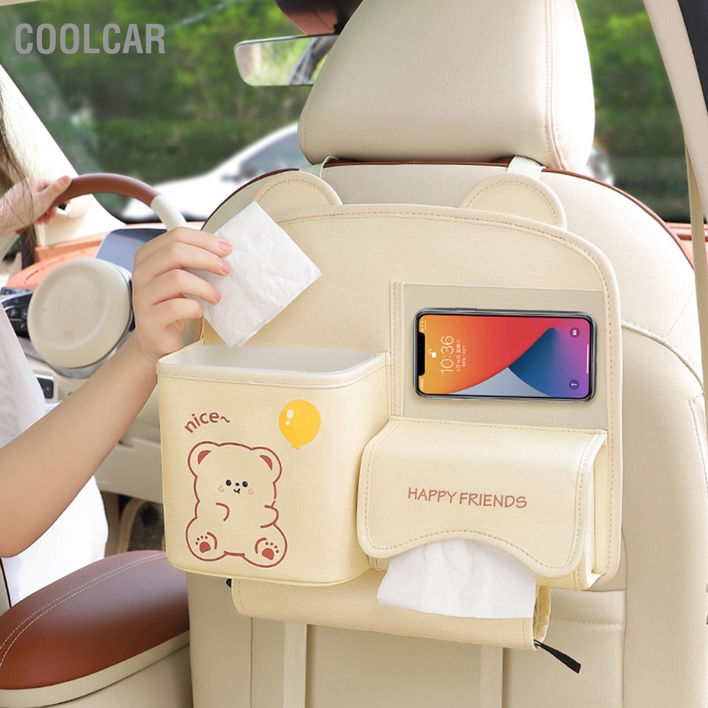 Túi đựng ghế ô tô Hộp đựng khăn giấy ô tô với thùng rác Da PU Đa Năng Lắp Đặtdễ dàng - CoolCar