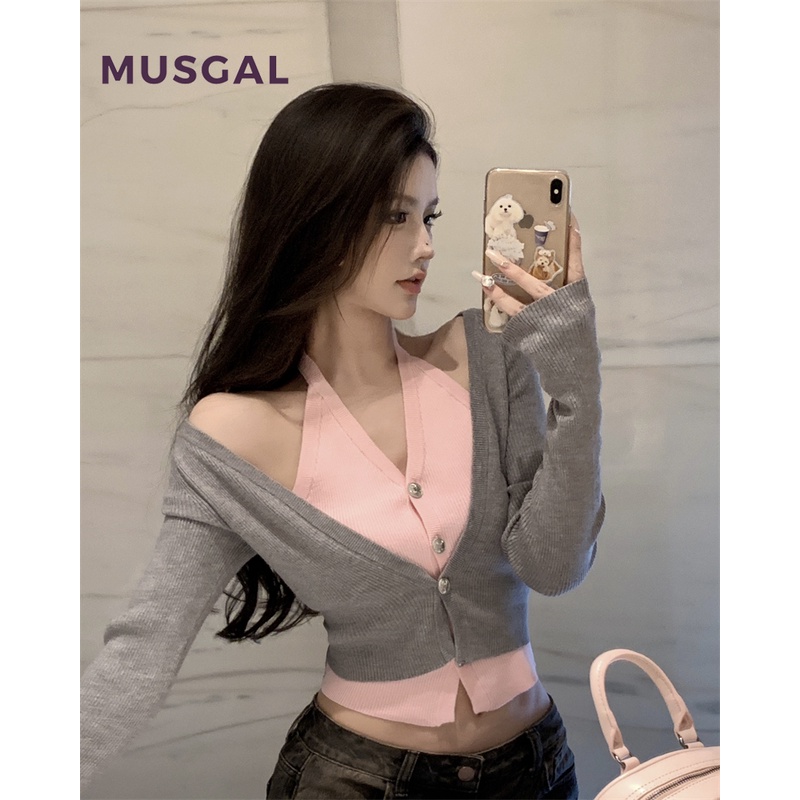 Musgal Áo Thun Tay Dài Cổ Tròn Màu Tương Phản Đơn Giản Thời Trang Mới 2023 Dành Cho Nữ