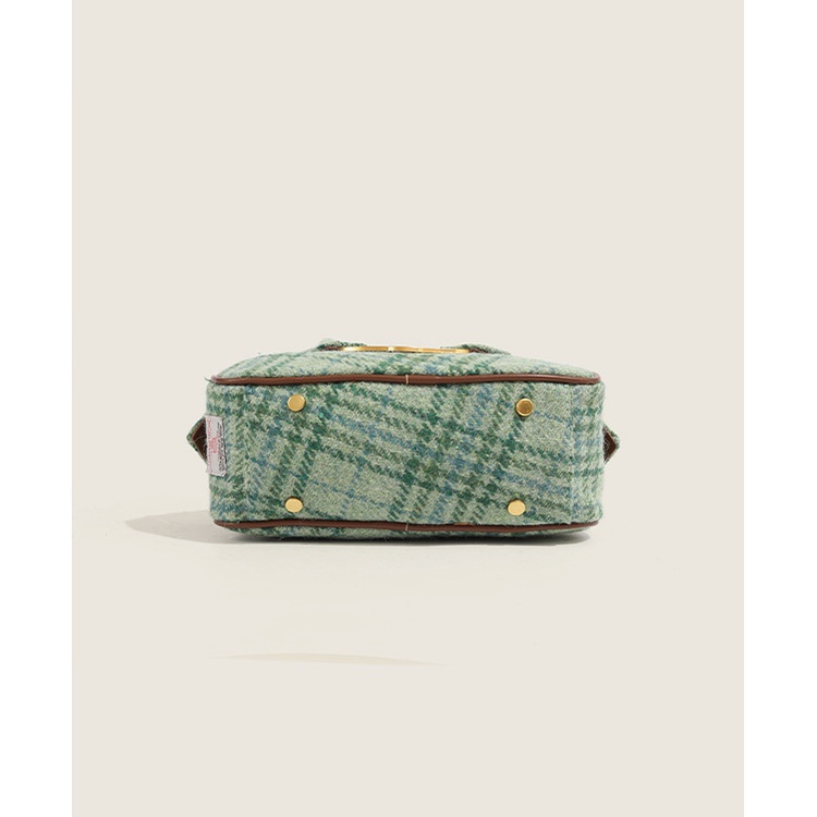 Túi Len Đeo Chéo Vai Họa Tiết Caro Màu Xanh Lá Cây Trẻ Trung Hợp Thời Trang