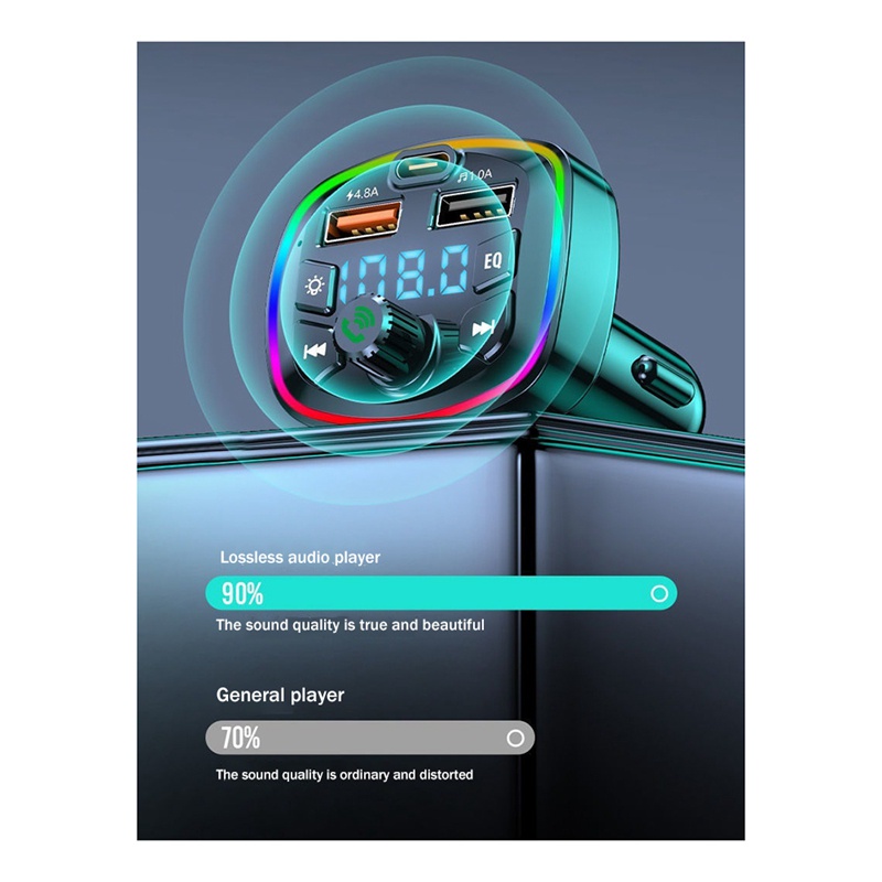 Thiết Bị Phát bluetooth fm mp3 Hai Cổng usb Có Đèn Cho Xe Hơi
