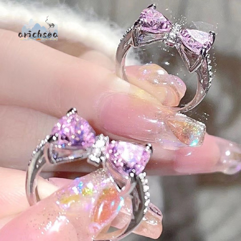Nhẫn Hở Hình Nơ Đính Đá zircon Lãng Mạn Thời Trang Có Thể Điều Chỉnh Làm Quà Tặng Cho Bạn Gái