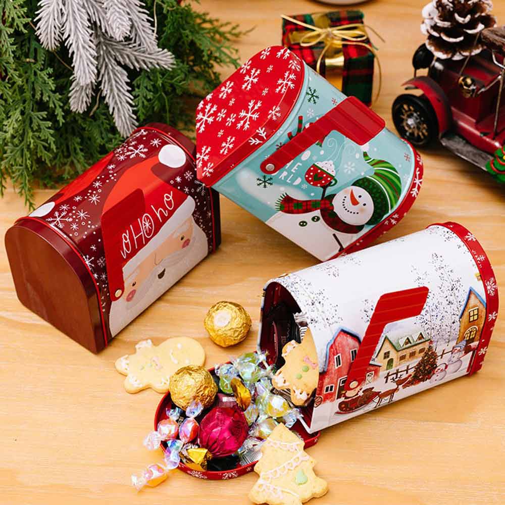 Christmas Tin Box Create Brilliant Color Celebration Gift Tin Box Festive Christmas Mailbox-shaped Ornament Box Xmas Decor