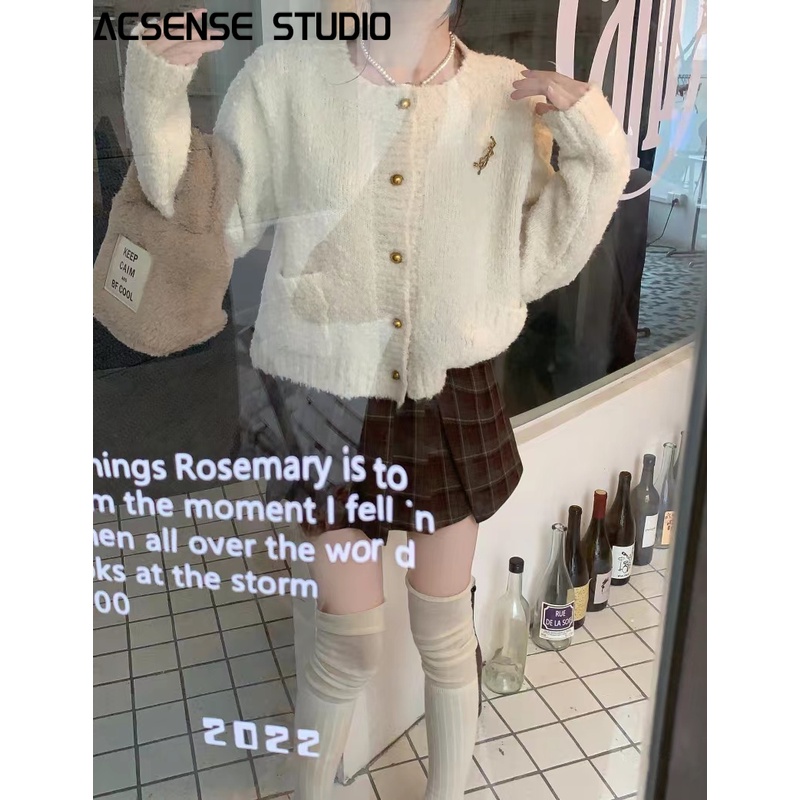 ACSENSE STUDIO Áo Len áo khoác cardigan Dễ thương Đơn giản INS Vintage WMY23A0O9N 42Z231019