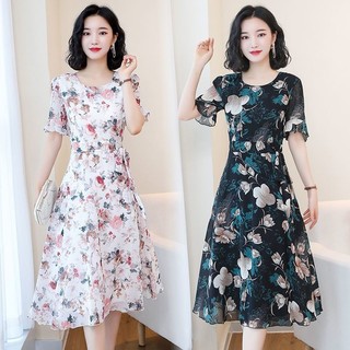 Đầm Chữ a Tay Ngắn Cổ Tròn In Hoa Thời Trang Mùa Hè Hàn Quốc Cho Nữ Size m-3xl