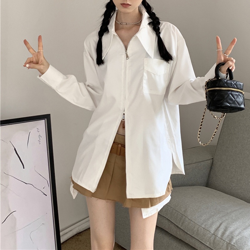 Áo Sơ Mi Tay Dài Có Khóa Kéo Kiểu Dáng Mới Dành Cho Nữ