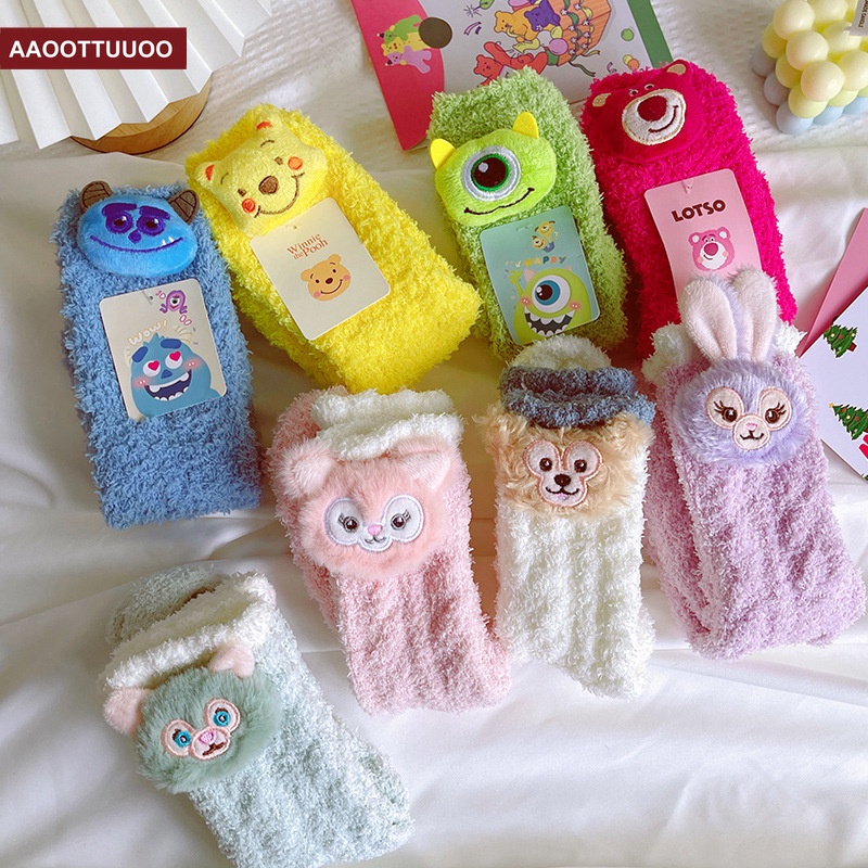 SANRIO Vớ Nhung San Hô Dày Dặn Ấm Áp Họa Tiết Hoạt Hình Dễ Thương Cho Nữ