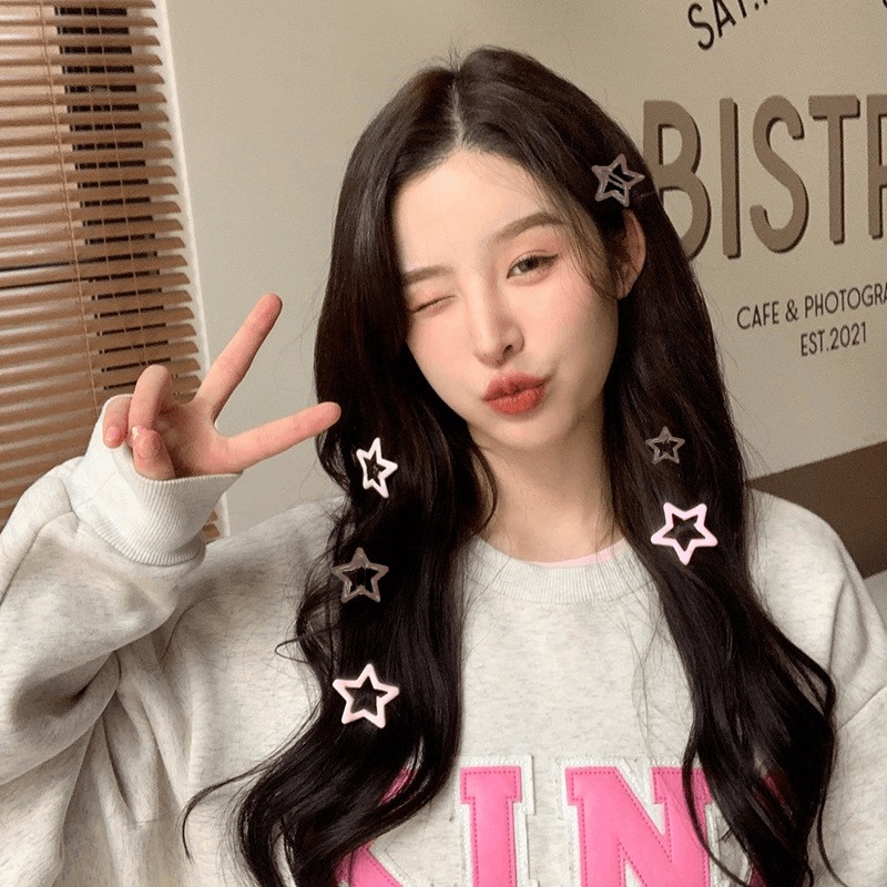 Kẹp Tóc Đơn Giản Dễ Thương / Kẹp Tóc Hình Ngôi Sao Màu Cà Phê / Màu Be y2k Kim Loại bb / Ngọt Ngào Thời Trang Nữ