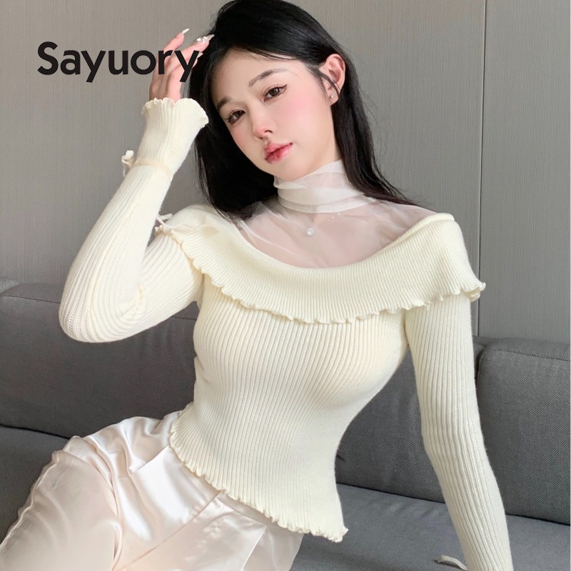 Áo sweater Dệt Kim Phối Lưới Thời Trang Cho Nữ 2023