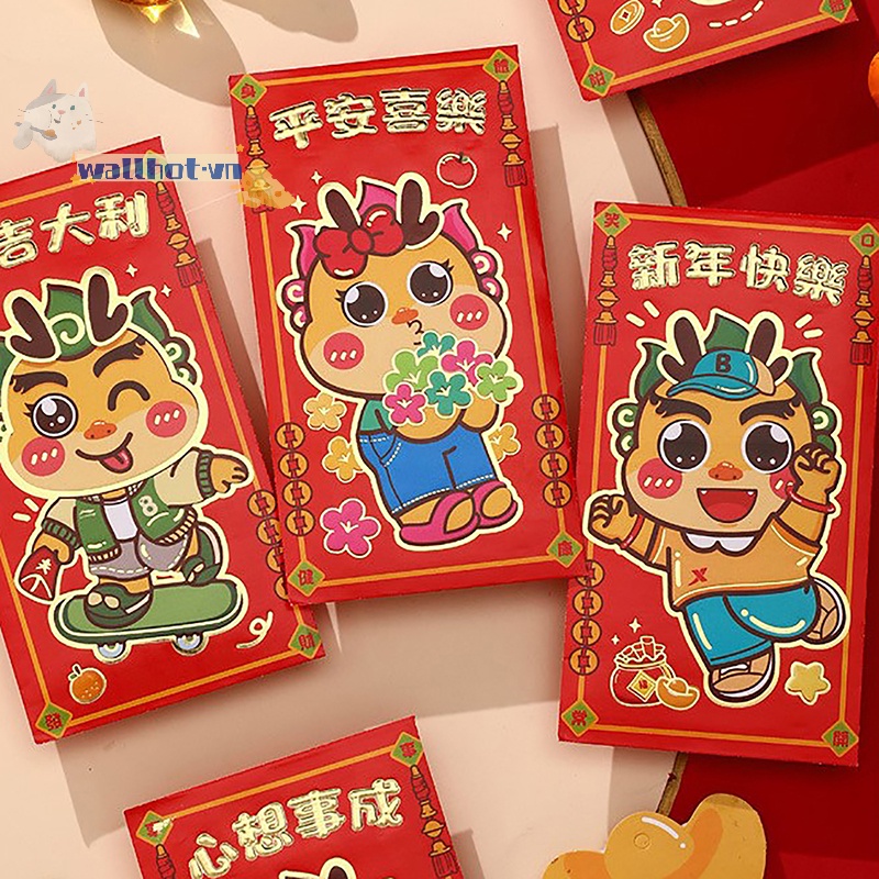 Set 6 Bao Lì Xì Hình Rồng Năm Mới 2024 Phong Cách Trung Hoa