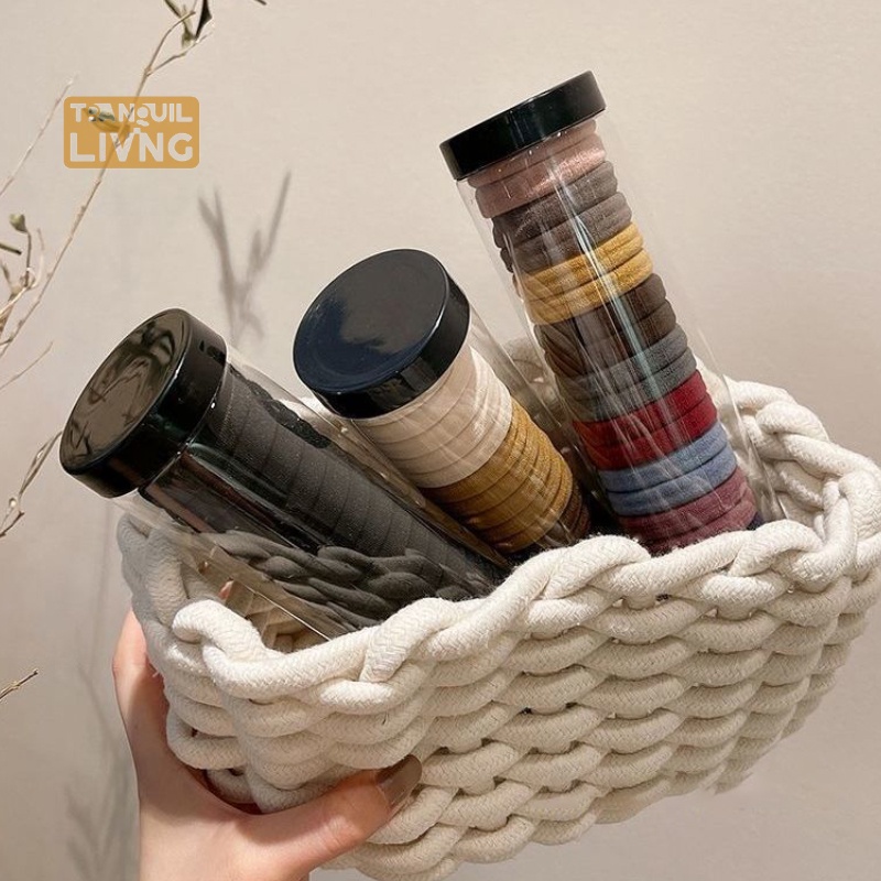 Hộp 20 Dây Buộc Tóc Màu Trơn Đơn Giản Co Giãn Tốt Kèm Giá Đỡ