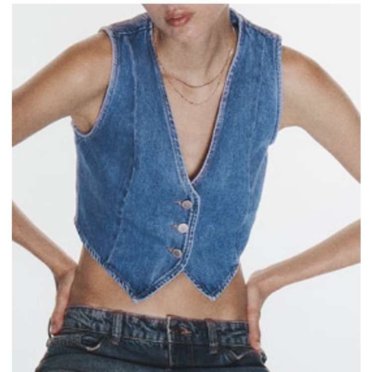 Zara Bộ Áo Khoác denim Không Tay + Chân Váy Xinh Xắn Theo Phong Cách Mùa Thu 26147190 5862183 6164219 5862184